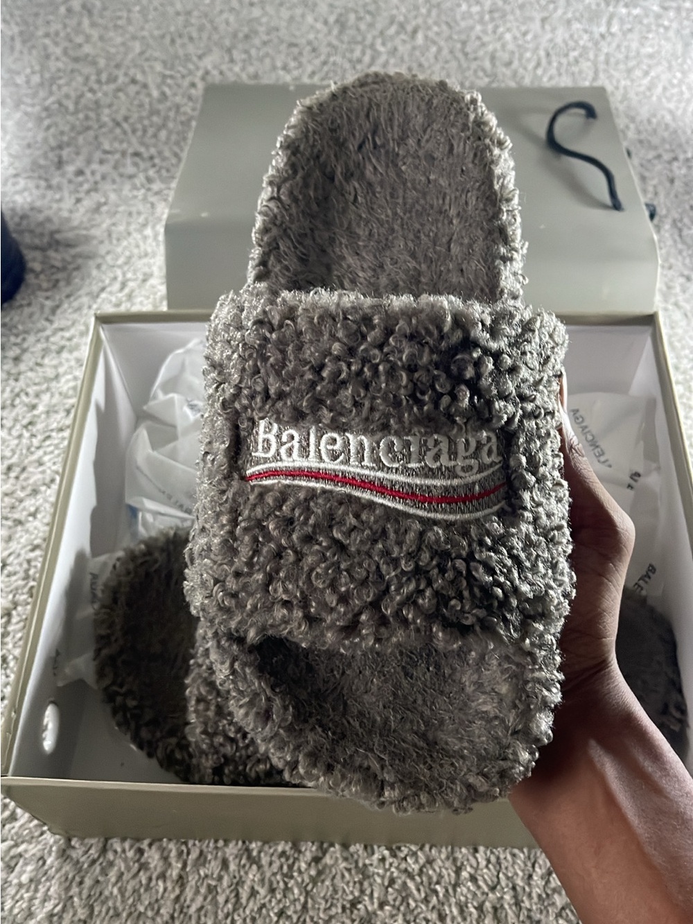 Grey Balenci slides